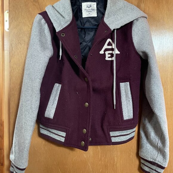 American Eagle Outfitters Hooded Coat Burgandy and Grey Boys Small - Picture 8 of 13